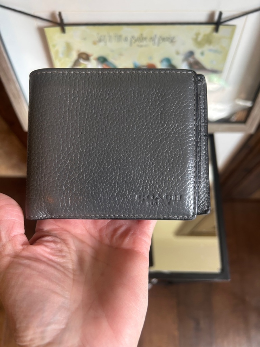 Coach Men's Dark Gray Pebbled Leather Money Clip Wallet - Picture 11 of 14